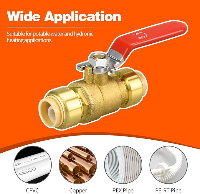 1/2" Push Fit Ball Valve with Disconnect Clip, Push-Fit Shut Off Valve | - Image 4