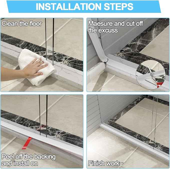 Duzzy 98 Inch Shower Threshold Water Dam Guard, Silicone Rubber Shower Door - Image 6