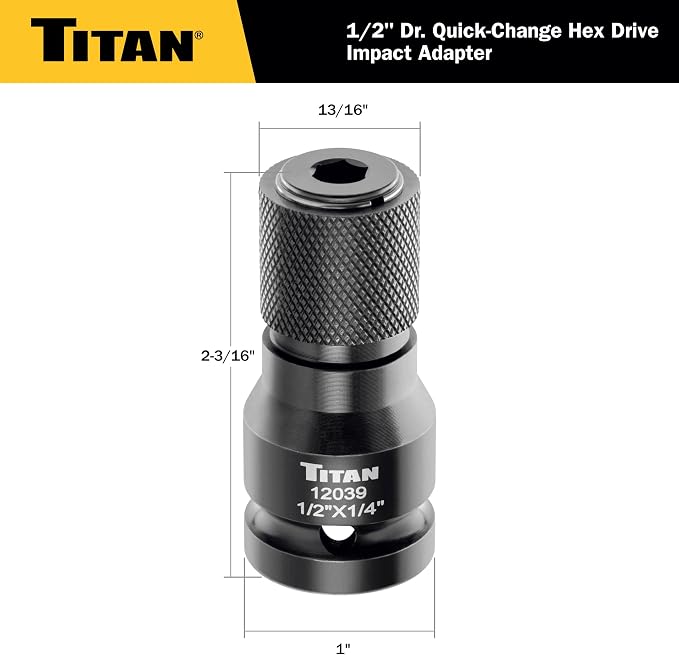 Titan 12039 1/2" Drive to 1/4" Hex Drive Quick Change Adapter - Image 4