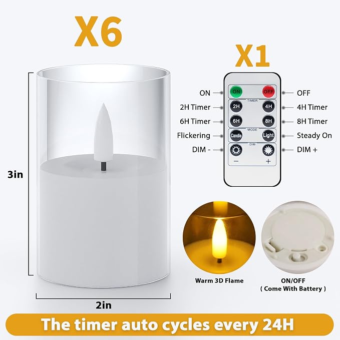 VIODAIM 6Pack Flickering Flameless LED Candles - Image 2