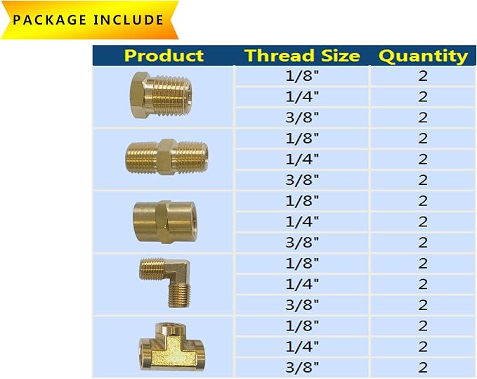 Brass Pipe Fittings, NPT Tee, Hex Head, Hex Nipple, Hex Coupling, 90 Degree - Image 2