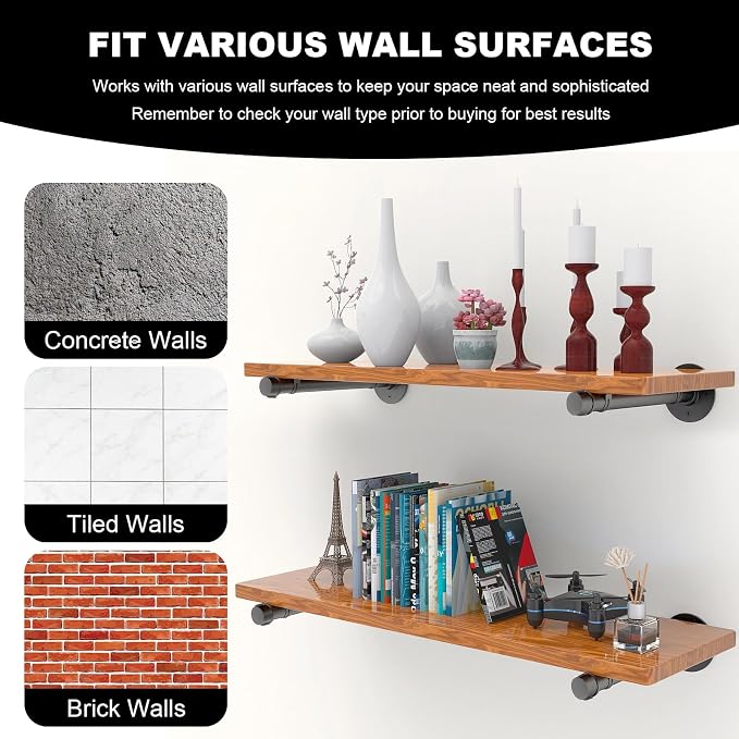 Storystore 1/2" Industrial Pipe Shelf Brackets, Wall Mount Floating Rack | 12" - Image 3