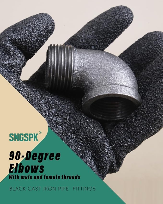 Black Cast Iron 90 Degree Elbow, Female to Male Pipe Fitting, 1/2 Inch Size - Image 2