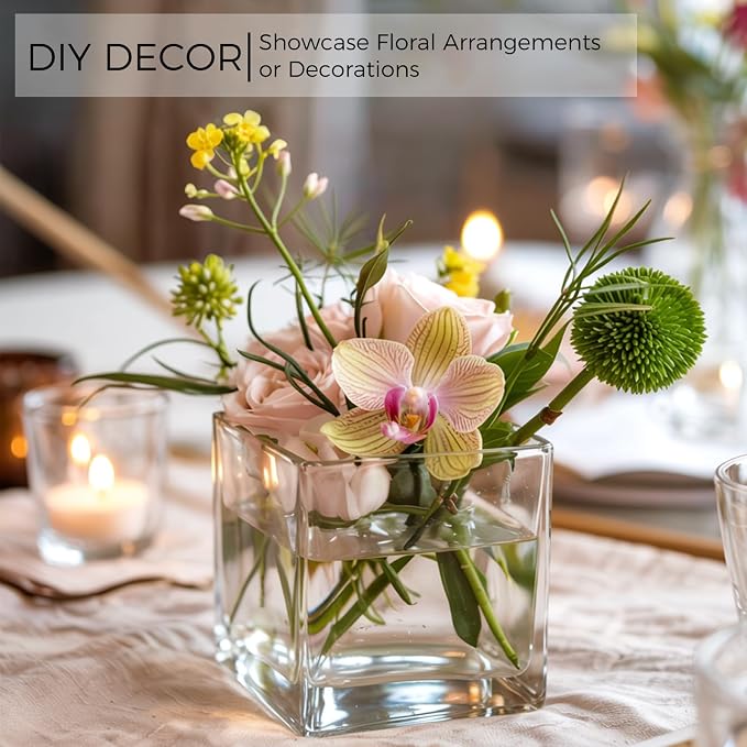 CONNOO 12 Pack 3" x 3" x 3" Clear Square Glass Vase - Image 3