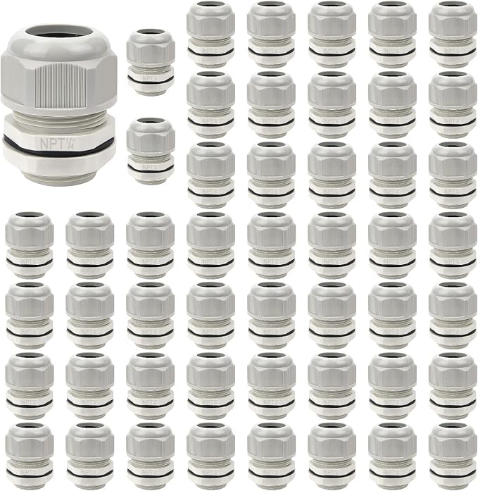 50 Pack NPT 1/4" Cable Glands Waterproof Adjustable 4-8mm Cable Connectors Grey by LeMotech