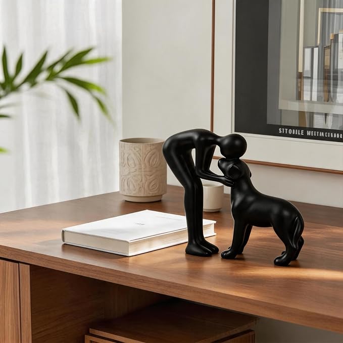 Abstract Person and Dog Sculpture Head-to-Head Figurine Black | abstract - Image 6