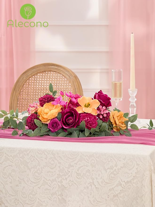 Alecono Hot Pink and Orange Silk Artificial Flowers - Image 7