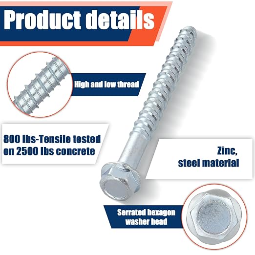 Tandefio 100 Pack 1/2 x 6 Concrete Anchors and Screw Kits Galvanized | Large - Image 3