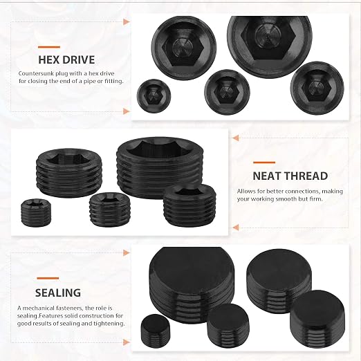 25 Pcs Carbon Steel Pipe Plugs Assortment Set - Image 6