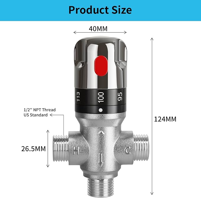 FUGO 1/2 NPT Thermostatic Mixing Valve, Water Mixing Valve - Image 6