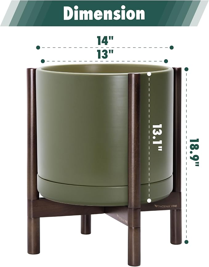 D'vine Dev Ceramic Pot with Walnut Wood Stand, 14 in, 55-B-T-J | Mid-Century - Image 3