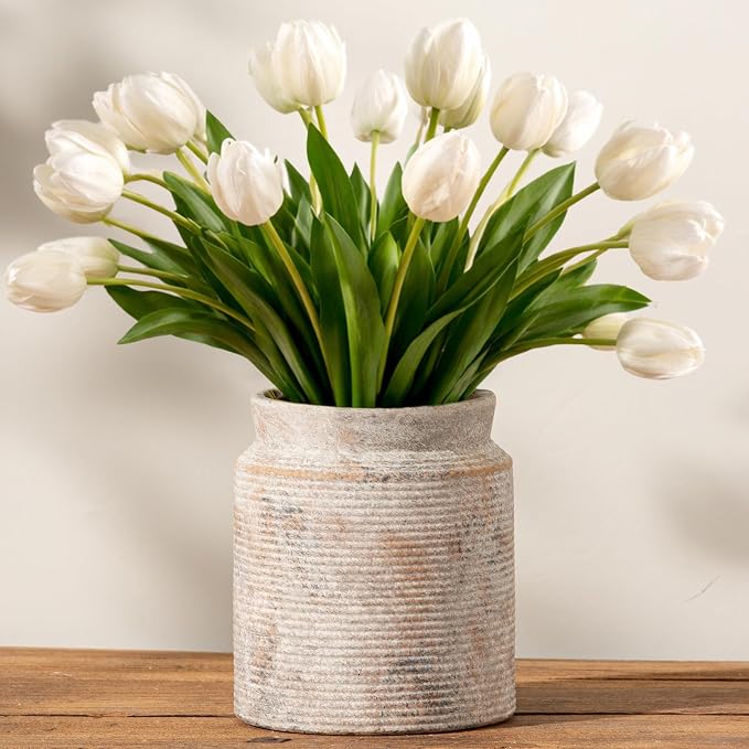 Ceramic Flower Vase 7.5 inch Farmhouse Rustic Vase by Dobbyby
