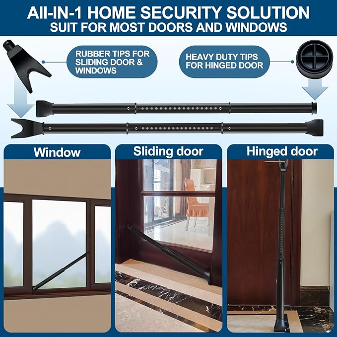 Rerishom 2 Pack Door Security Bar, Heavy Duty Door Stopper Jammer | Locking - Image 3
