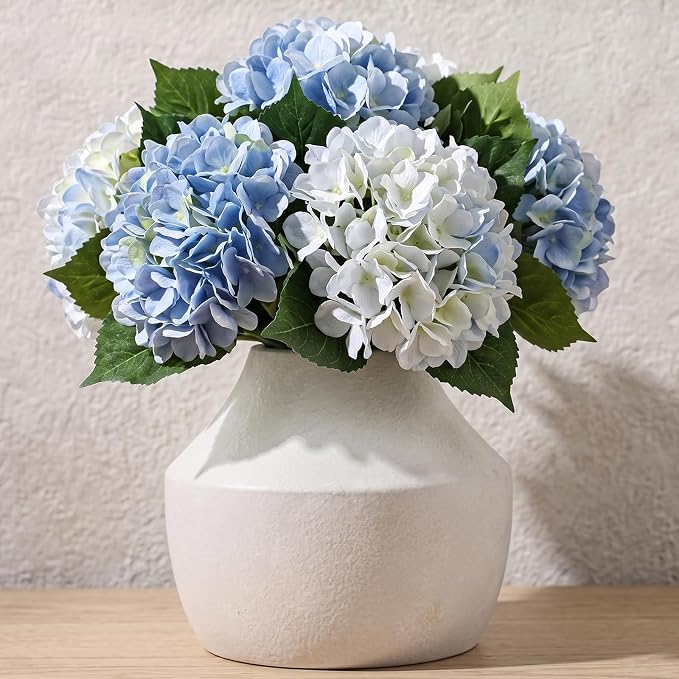 White Ceramic Flower Vase for Centerpieces, 5.2in Small Hydrangea Vase | by CUCUMI