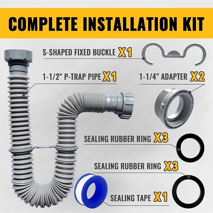 VIVIDA 1-1/2" Sink Drain P Trap, Flexible Kitchen Sink Pipe - Image 9