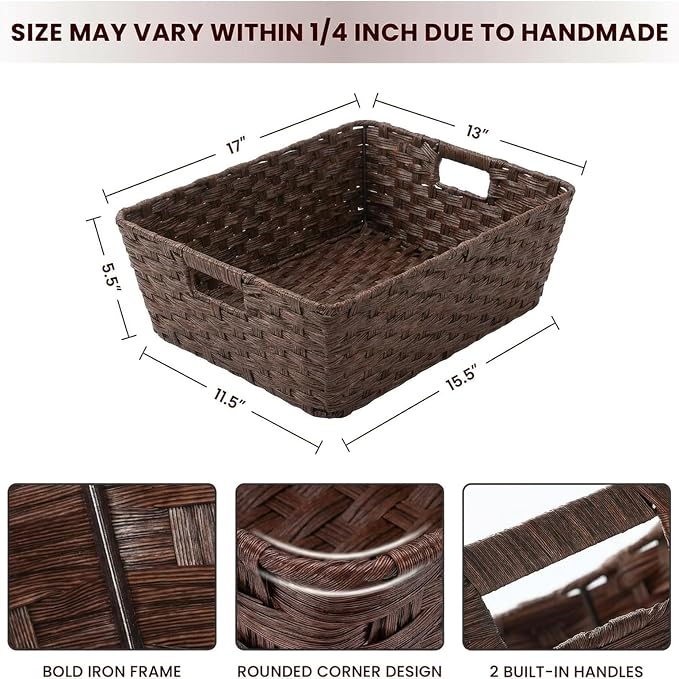 Large 2-Pack Plastic Wicker Storage Baskets, Living Room, Shelf Organization - Image 2