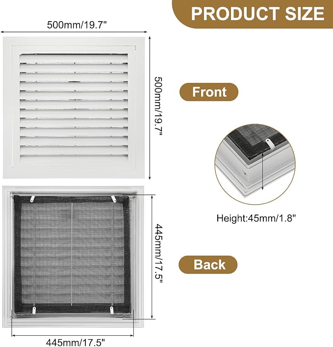 PATIKIL 18" x 18" Aluminum Return Grille, Return Air Vent Cover Linear Bar - Image 2