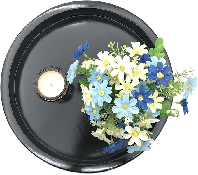 Carah & Cossh Round Wooden Tray, Round Modern Decorative Tray - Image 4