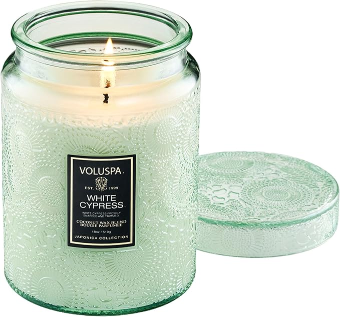 Voluspa White Cypress, Large Candle Jar, 18 Ounce, 100 Hour Burn Time, & by Unknown