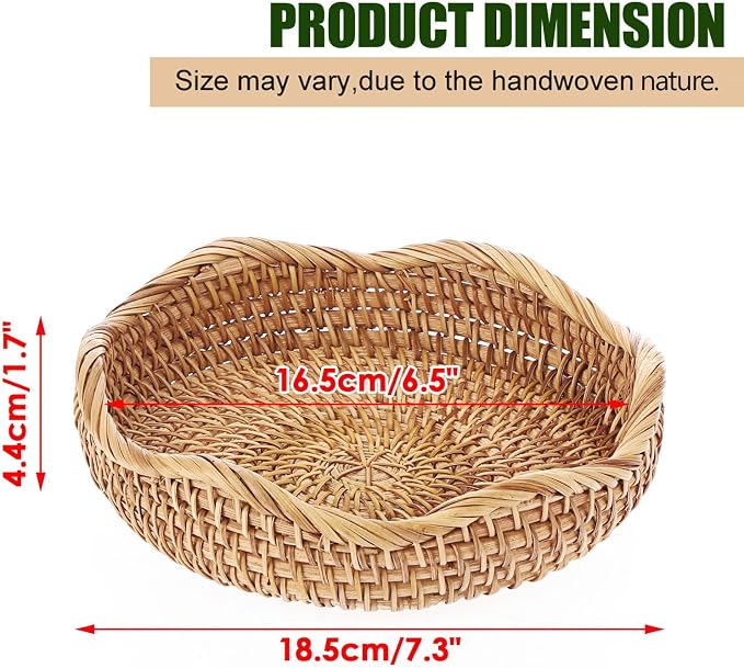Hipiwe Round Key Basket Bowl for Entryway 7.3" Small Rattan Serving Tray | - Image 2
