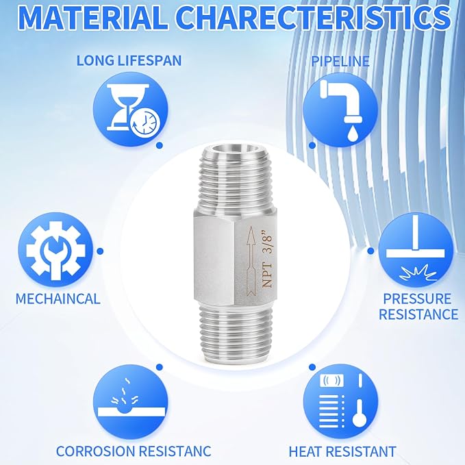 ChillWaves 304 Stainless Steel In-Line Siamese Check Valve 3/8" NPT Male Thread - Image 6