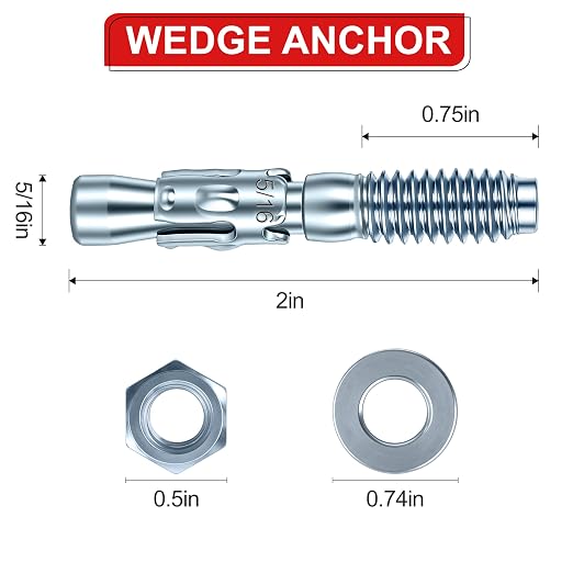 5/16 x 2 in Wedge Anchors 12 pcs Galvanized Concrete Anchors | Concrete Screw - Image 2