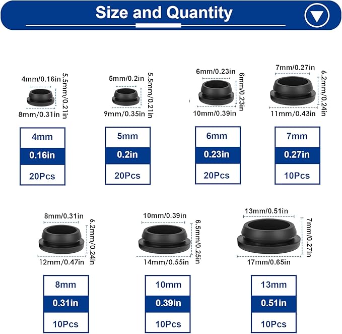 Tnisesm 100PCS 7 Sizes Black Rubber Plugs - Image 2