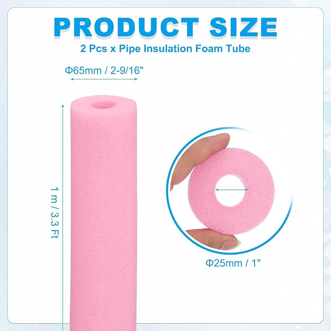 PATIKIL Pipe Insulation Foam Tube Foam Pipe Tubing Covers Pink 2Pcs | 1" ID x - Image 2