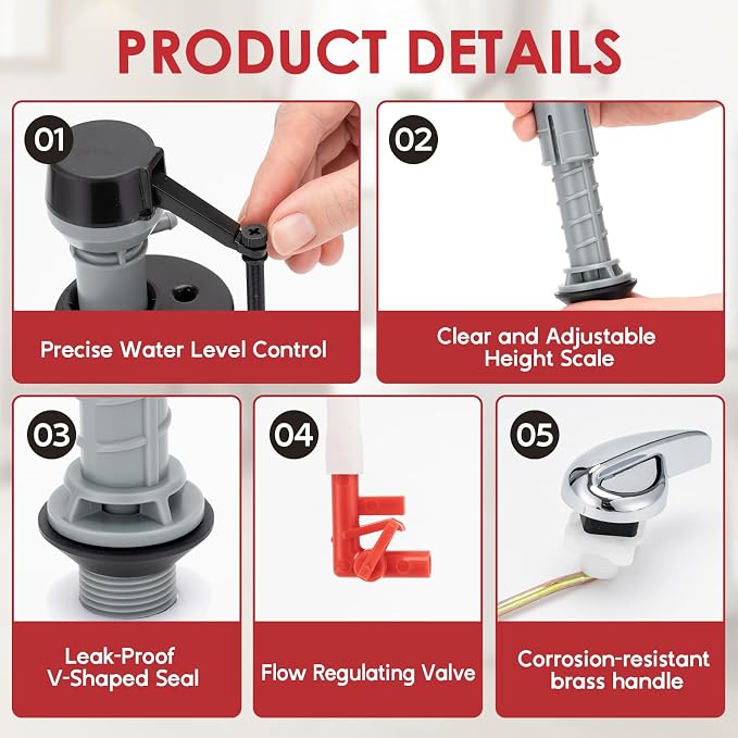 Universal Toilet Flush Valve Replacement Kit, Inside Tank Repair Kit | Height - Image 5