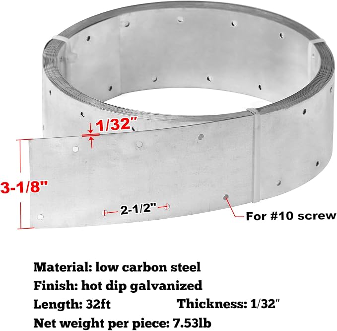 32ft Metal Strapping, 3-1/8"Width Perforated Steel Coil Strap | Hot-dip - Image 2