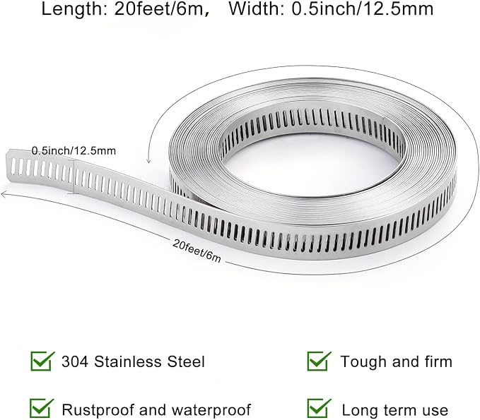Hose Clamps, DIY 20 FT Metal Strap + 9 Fasteners, Hose Clamps Stainless Steel - Image 4