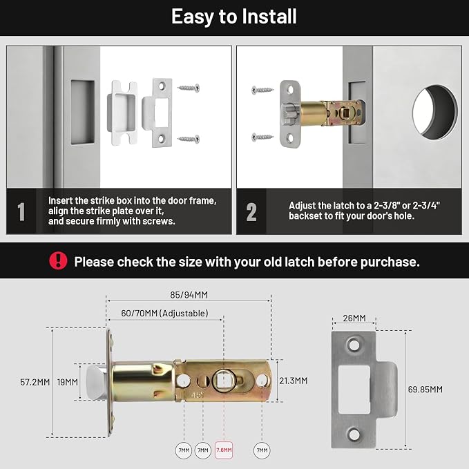 Adjustable Dead Latch 2-3/8'' or 2-3/4'' - Image 4