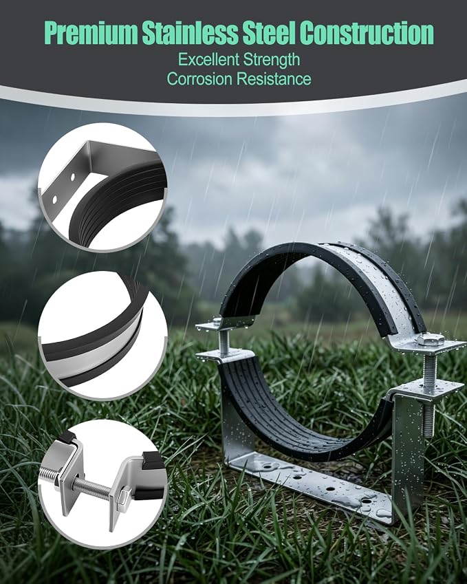 2 Pcs 4-1/4 Inch Rigid Split Ring Pipe Hanger Adjustable Wall Strap | Stainless - Image 2
