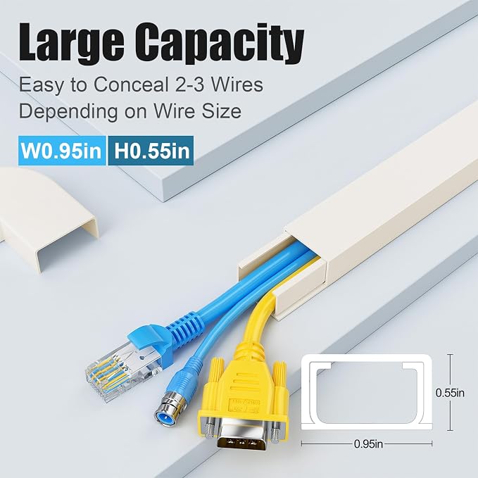 Yecaye Cord Covers for Wires on Wall, W0.95in H0.55in, Medium Cord Organizer - Image 2