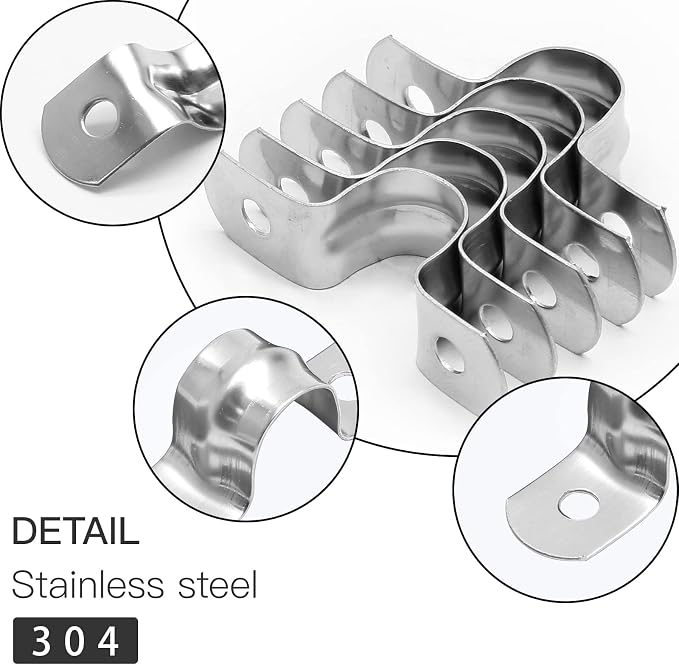 Bonsicoky 10Pcs M12 Rigid Pipe Strap, 1/2" Stainless Steel 2 Holes Cable U - Image 3