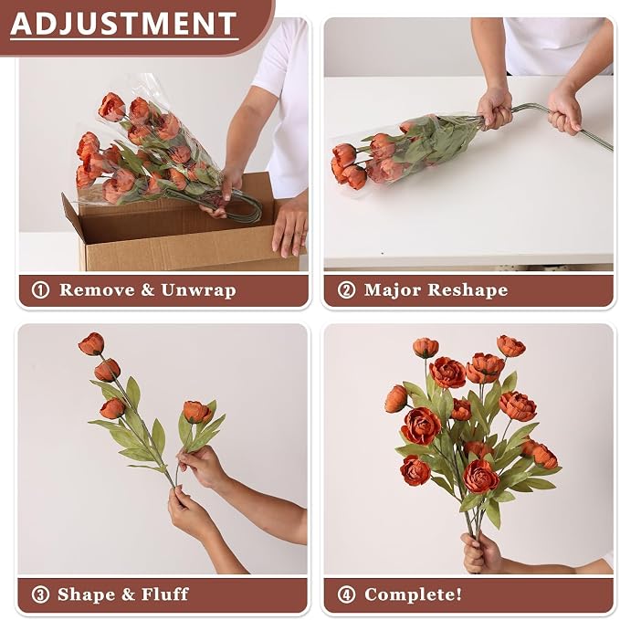 12 Pcs 27" Faux Silk Peony Artificial Fall Flowers Stems - Image 4