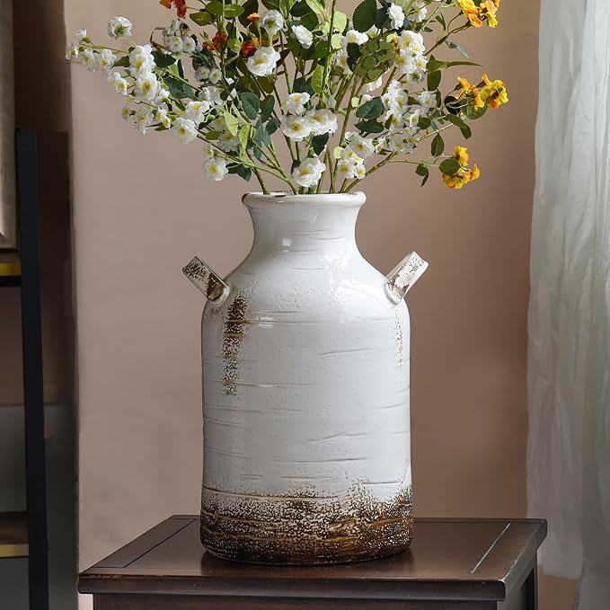 Quoowiit Ceramic Rustic Farmhouse Vase, 14 Inch Distressed Decorative Flower by Quoowiit