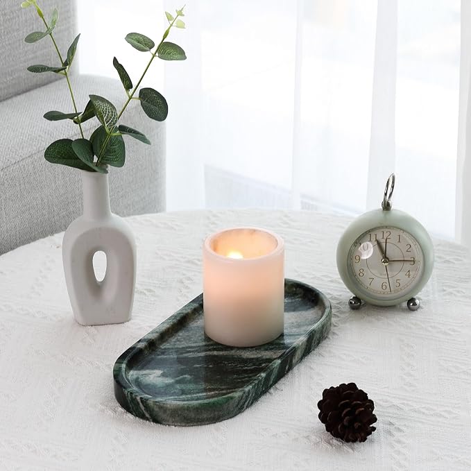 Green Marble Tray for Bathroom Countertop, Stone Jewelry Dish Candle Holder for - Image 6