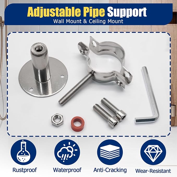 2pcs Adjustable Pipe Support Bracket, 1-1/2 Inch Pipe Clamp | Stainless Steel - Image 5