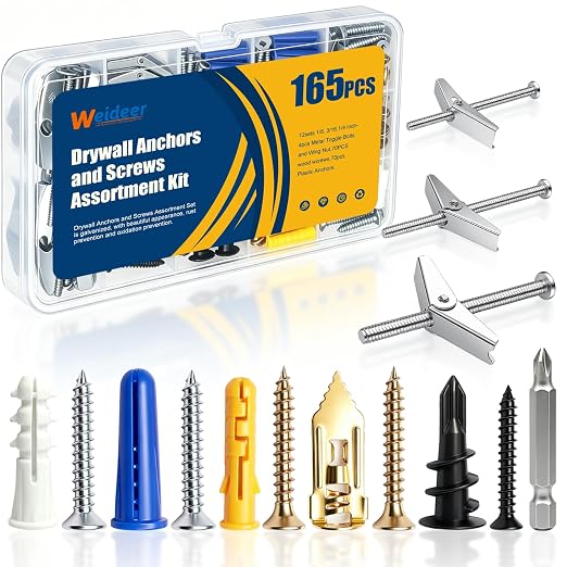 weideer 165PCS 8Sizes Drywall Anchors and Screws Kit, Toggle Bolts and Wing Nut by weideer