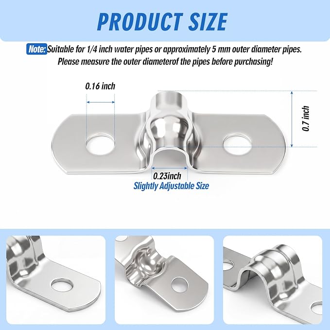Yaocom 100 Pcs 1/4 Inch Opening Pipe Strap 304 Stainless Steel Conduit Clamp - Image 2