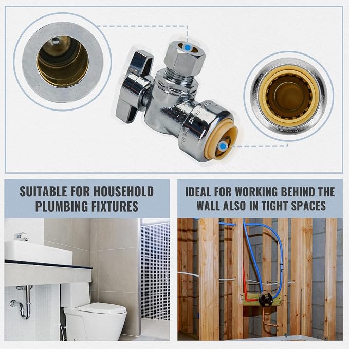Angle Stop Valve, Water Shut Off Valve 1/2" x 1/4" Comp, Toilet Water Shutoff - Image 6