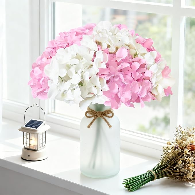 65Pcs Whitepink Hydrangea Artificial Flowers Bulk，Realistic Silk Fake Flowers - Image 2