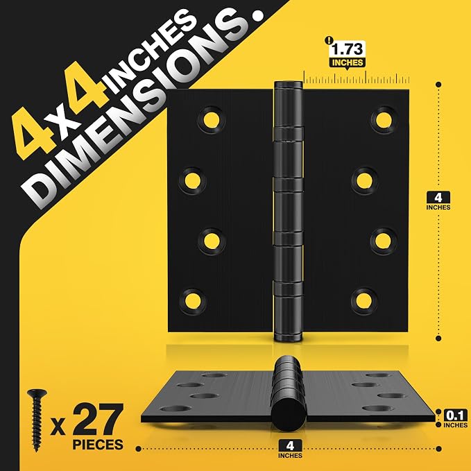 KOLET Ball Bearing Door Hinges, 4 x 4 Inches, Matte Black, 3 Pack | Square - Image 3