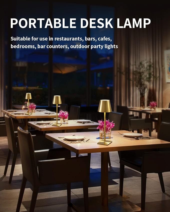 KDG 2 Pack Cordless Gold Table Lamps, Rechargeable Portable LED Desk Lamps | - Image 3