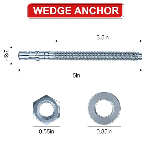 3/8 x 5 inch Wedge Anchors, Galvanized Concrete Anchors, Concrete Wall Anchors - Image 2