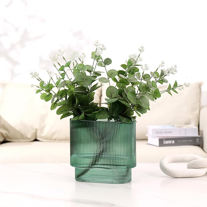 Ribbed Glass Vase, Fluted Short Vases - Image 3
