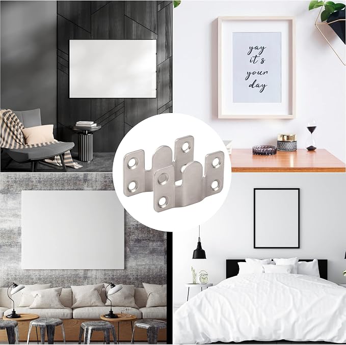 4 Pairs Interlocking Flush Mount Bracket Picture Hanging Hooks Stainless Steel - Image 7