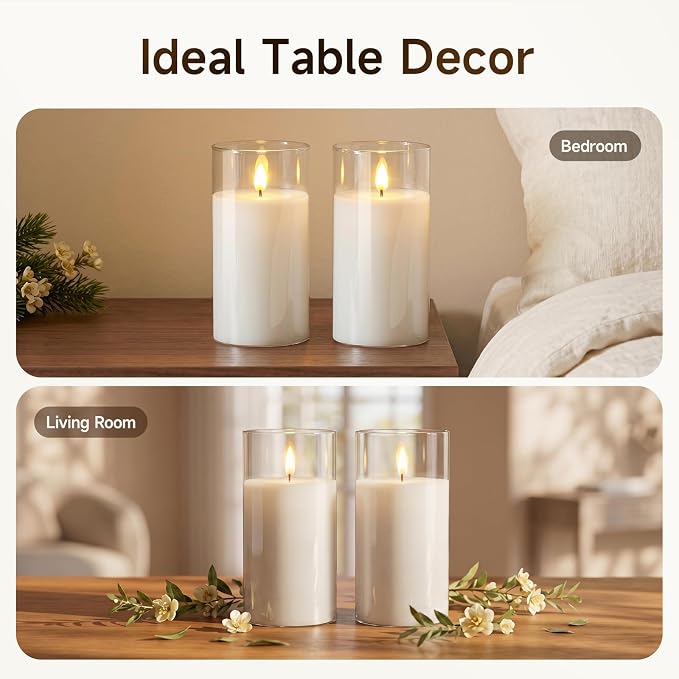 Homemory Pure White Glass Flameless Candles, Real Wax, Remote Timer, 2 Pack | - Image 7
