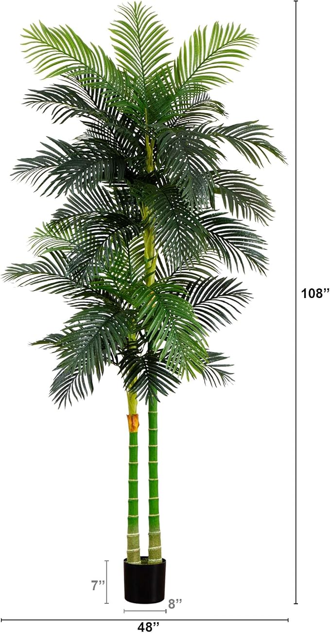 Nearly Natural 9ft. Artificial Double Stalk Golden Cane Palm Tree - Image 2